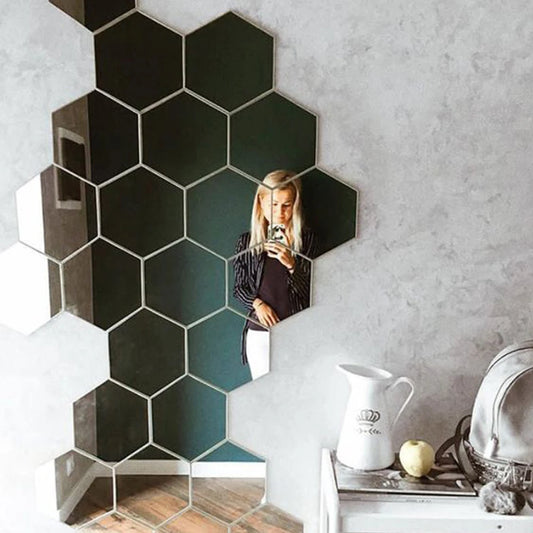 3D Hexagon Mirror Wall Sticker  Living Room Bedroom Bathroom wall Decor
