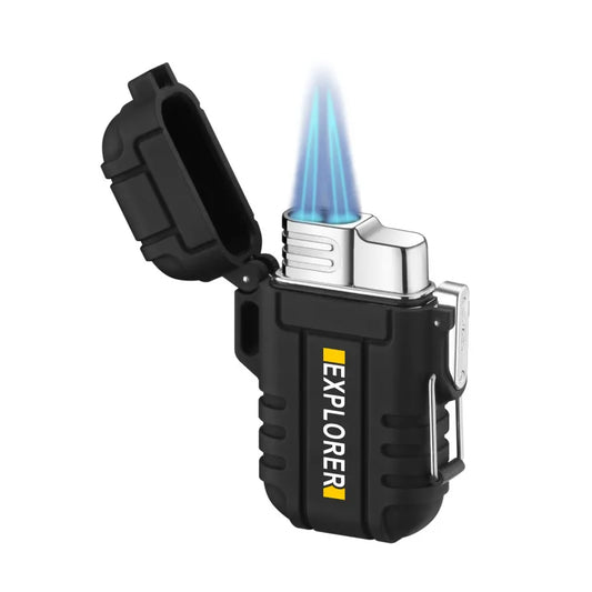 Outdoor Waterproof Lighter with Lanyard Portable Blue Flame Jet Lighter