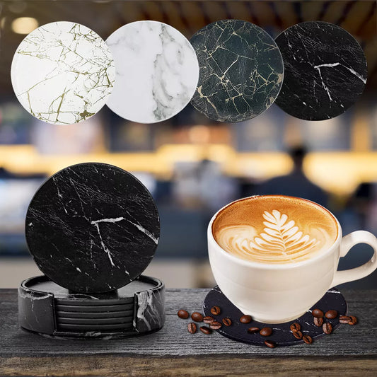 6Pcs Artificial Leather Marble Coaster Drink holder